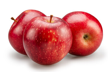 Three ripe red apples on white background. File contains clipping path.
