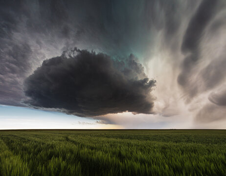 Supercell storm clouds over an agricultural field, Nebraska, USA