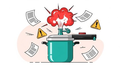 Daily Life Stress - A teal pressure cooker illustrated in a flat vector style, perfect for use in culinary designs and food-related projects.