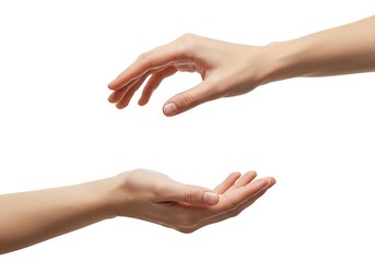 Two hands reaching, isolated on white background