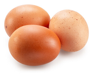 Brown-shelled chicken eggs on white background. File contains clipping path.