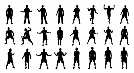 Different Man Silhouettes In Many Poses On White Background