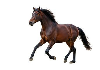 Obraz premium Beautiful brown horse running isolated on white background