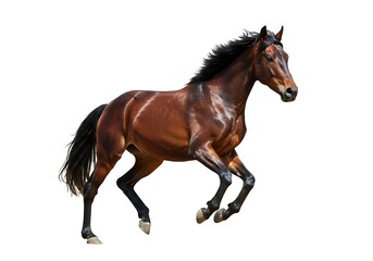 Brown horse running isolated on white background
