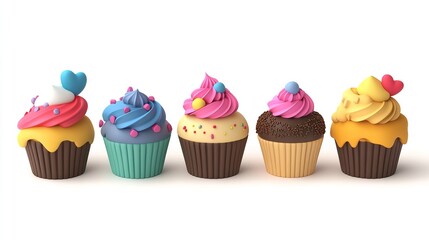 Lovely icon bakery with 3D depiction of wide array of blended cupcake flavors over white setting lovely hue delish food space, Generative AI.