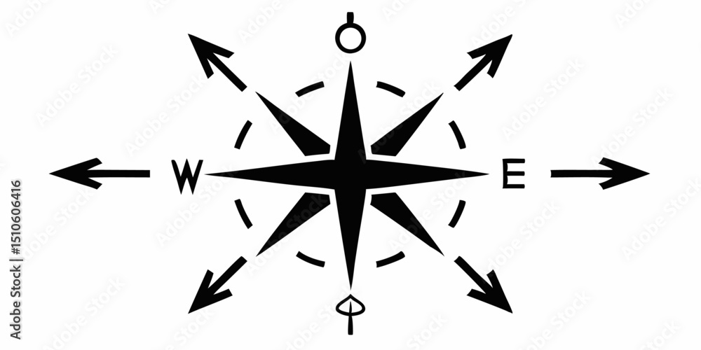 Poster compass direction guide logo and twelve related icons design set