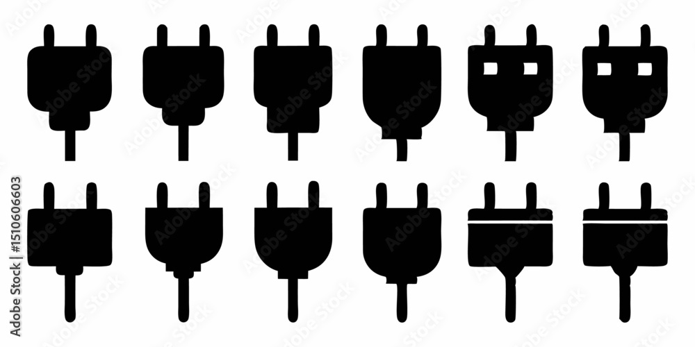 Poster electric plug icon set socket unplugged and electrical connectors design