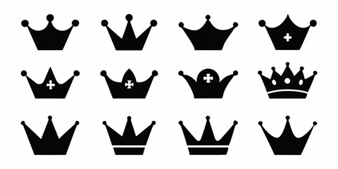 Royal crown icon set diverse styles for branding and design projects
