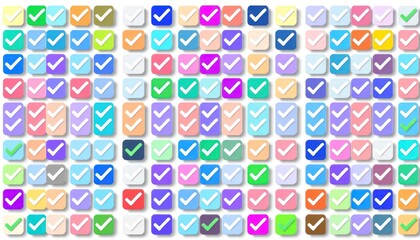 Vibrant compilation of checked icons, representing tasks completion achievement