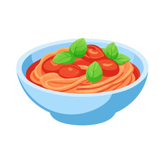 Vector illustration of a bowl of pasta with tomato sauce and basil