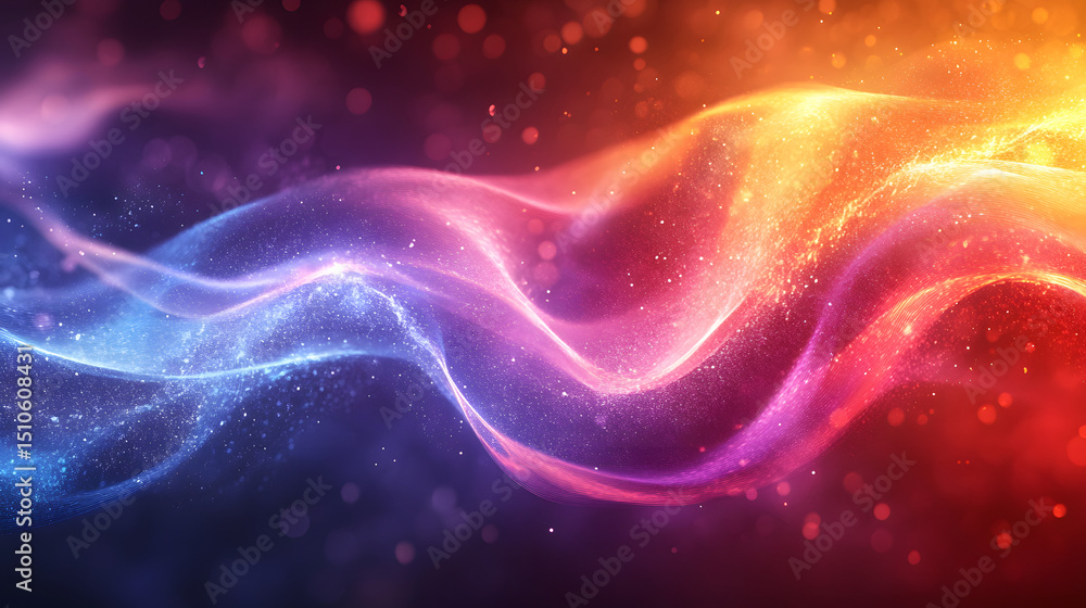 Poster abstract light waves: colorful iridescent textured pattern with fluid dynamic movement