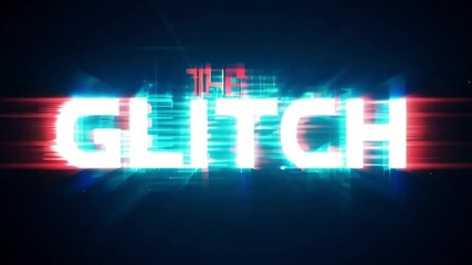 Futuristic digital glitch effect with cyberpunk typography displaying 'THE GLITCH' text against dark technological background. Neon blue distortion creates modern sci-fi atmosphere perfect for gaming  - Powered by Adobe