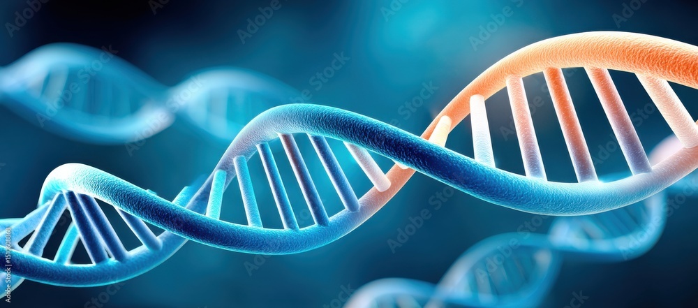 Poster abstract dna structure with vibrant blue and red strands on gradient background