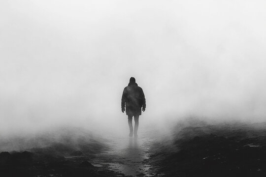 Man walking through a dense fog - Powered by Adobe