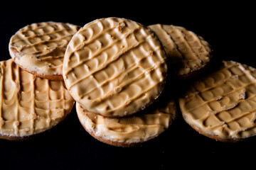 A Pile or Group of Traditional Digestive Gold Caramel Biscuits