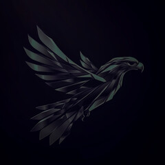 Fototapeta premium Futuristic Metallic Eagle Logo Ultra Detailed Chrome Finish Sharp Geometric Lines 3D Embossed Effect Dark Background Soft Glow Premium Branding Aesthetic.