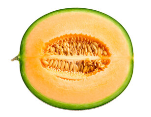  “Half Sliced Cantaloupe Melon with Seeds Exposed, PNG”