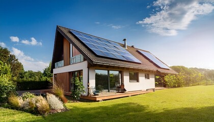 Obraz premium modern eco friendly house with solar panels