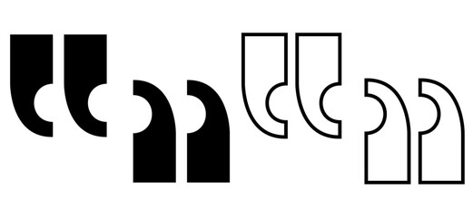 Quote right icon set. double quotation vector symbol. discussion dialog remark open and close quote sign in black filled and outlined style a white background.  Vector Illustration . EPS 10 . 11:11
