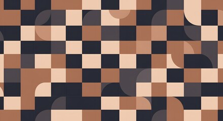 Abstract Geometric Pattern Brown and Beige Square and Circle Design