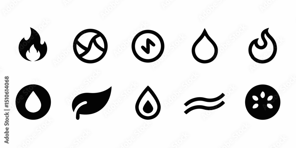 Poster four elements icon logo design with line style symbols for branding and identity