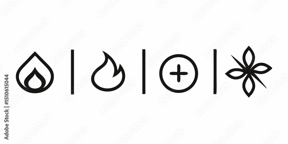 Poster Four elements icon logo design with line style symbols for branding and identity