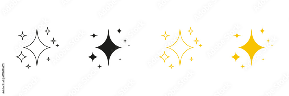 Poster sparkle star elements line and solid icon set. glimmering starburst with shine effect symbol collect