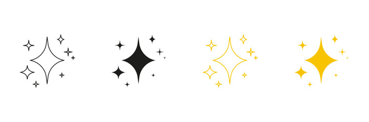 Sparkle Star Elements Line And Solid Icon Set. Glimmering Starburst With Shine Effect Symbol Collection. Isolated Vector Illustration