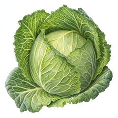 Fototapeta premium Fresh Green Cabbage Isolated on White Background