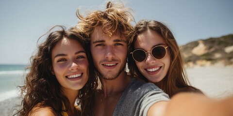 Friendly people enjoying beach day together.