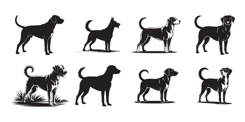 Set of Black and White Dog Silhouettes