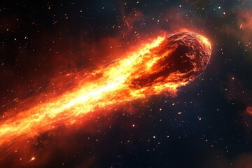 Obraz premium Fiery comet blazing through space debris field