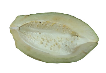 closeup of a papaya slice isolated on a transparent background