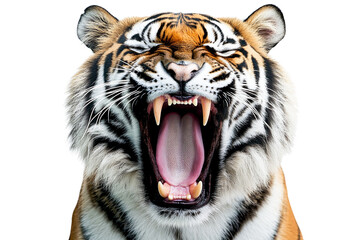 Obraz premium Yawning tiger close up portrait isolated on transparent background
