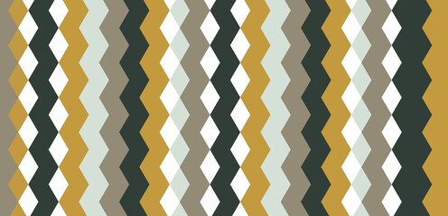 Chevron Zigzag Geometric Pattern with Earth Tone Colors Including Mustard, Olive, White and Beige for Modern Textile or Wallpaper Design