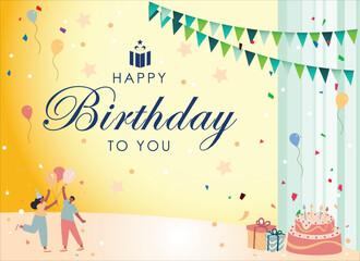 Happy Birthday vector background design and confetti decoration element for birth day celebration greeting card design. Vector and illustration eps 10.