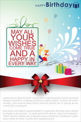 Happy Birthday vector background design and confetti decoration element for birth day celebration greeting card design. Vector and illustration eps 10.