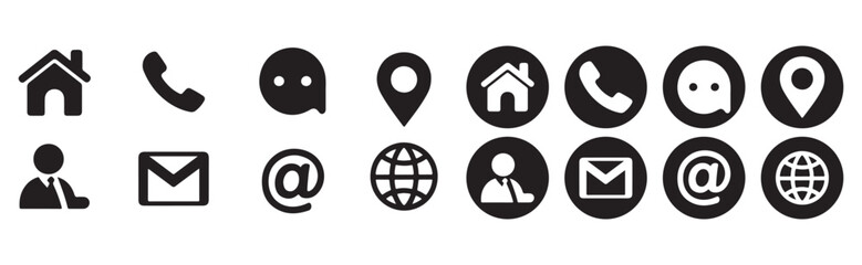 Collection of Black and White Contact Icons