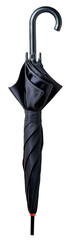 a folded umbrella in black color isolated on white
