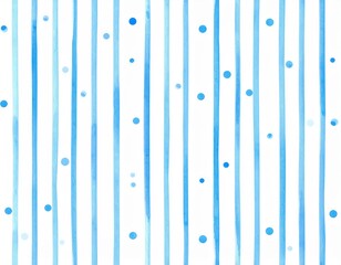 Watercolor Blue Stripes and Polka Dots on White Background Abstract Pattern