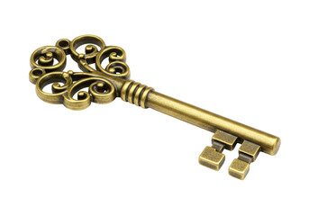 Isolated Ornate Bronze Skeleton Key Detailed Close-up