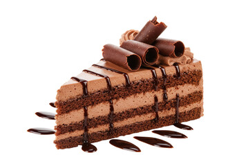 Isolated Chocolate Layer Cake Slice with Drizzle