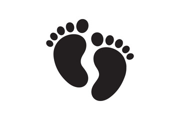 Simple black and white baby footprints graphic on white background