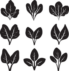 Fototapeta premium Set of spinach silhouettes in a clean and simple black vector illustration
