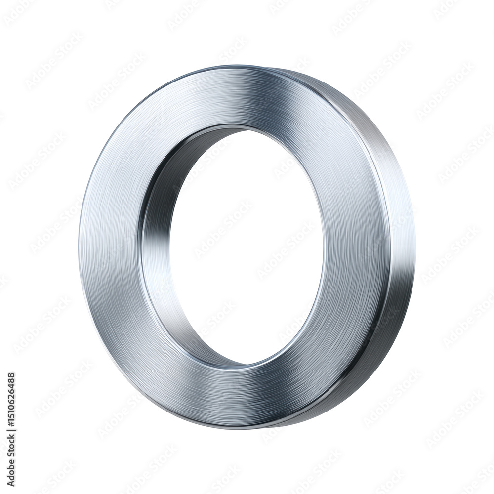 Poster shiny metallic letter o with brushed texture on transparency background