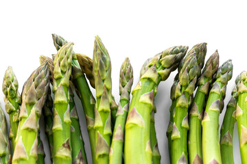 Fresh green asparagus spears isolated on white background, healthy cooking, vegan meals, salads,...