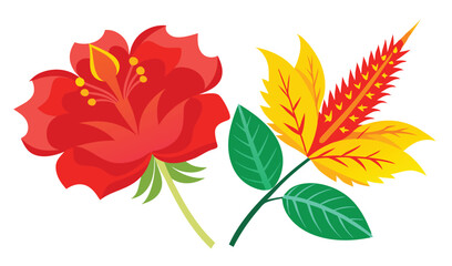 Vibrant red flower and autumn leaves illustration