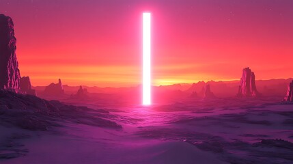 Fantasy alien planet. Mountain and sunset. 3D illustration.