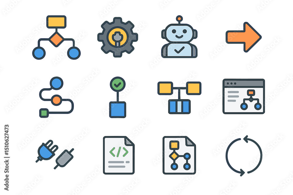 Poster colorful technology icons for automation and workflow processes