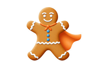 Isolated Gingerbread Man with Cape Superhero Cookie